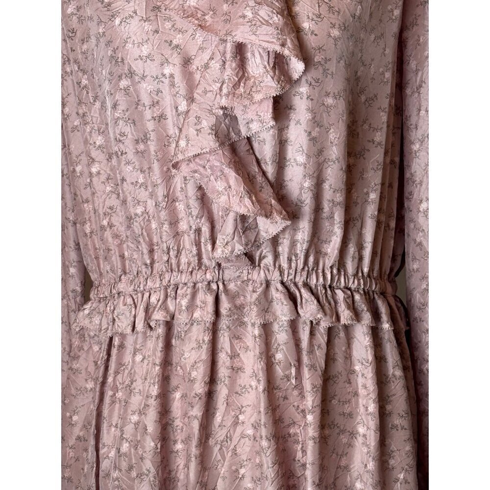 Coach Dress Women 10 Pink Silk Floral Ruffle Front Midi Boho Prairiecore Preppy - Picture 9 of 15